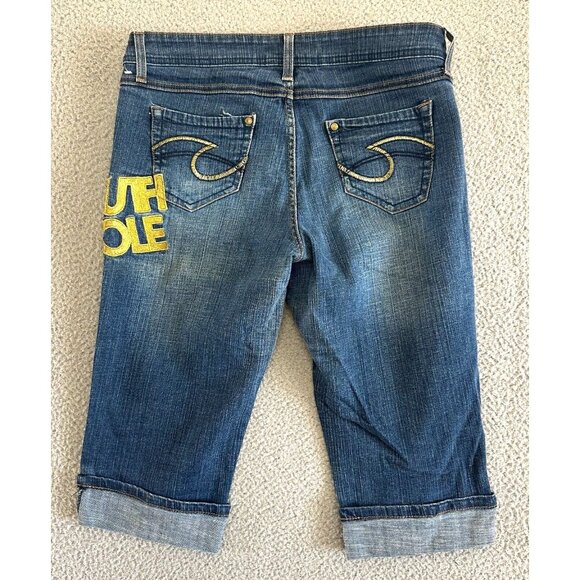 Y2K Southpole Capri Embroidered Gold Bling 90s Hip Hop Stretch Roll Up - Picture 2 of 16